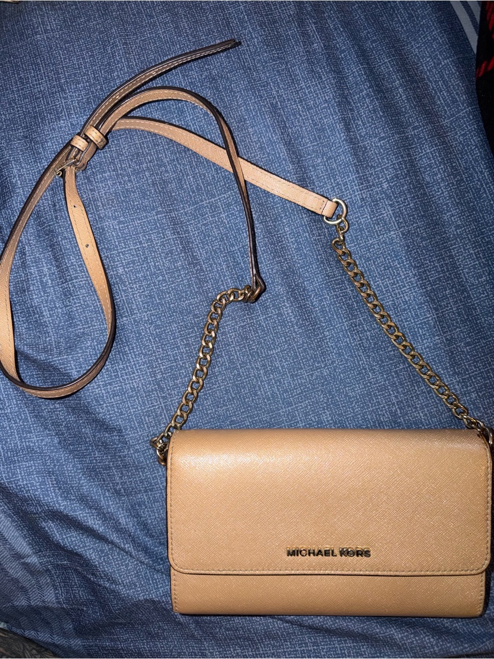 MICHAEL KORS Tan Leather Crossbody Chain Wallet